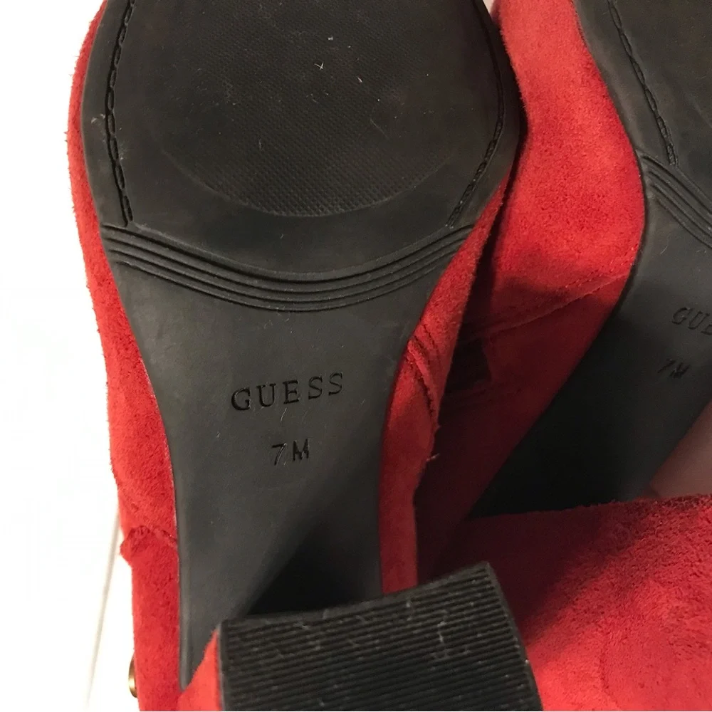 GUESS red suede ankle boots block heel zip up size 7 M - Picture 10 of 12